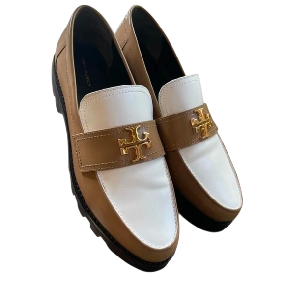 Tory Burch Mini Everly Chunky Loafers  white and brown colorblock gold hardware - Picture 2 of 16